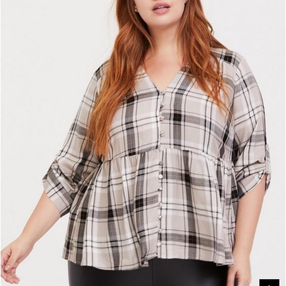 Torrid Babydoll Rayon Twill Button-Front Top